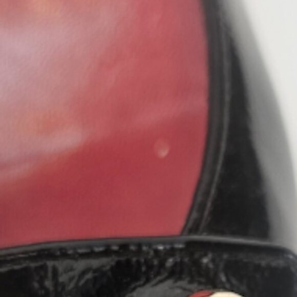 Gucci Black Patent Leather Peep Toe Logo Heels 5B Block Heel Made in Italy - Picture 5 of 9